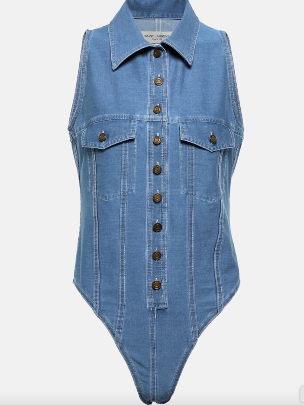 Saint Laurent Paris Bodysuit In Pin Up Blue
